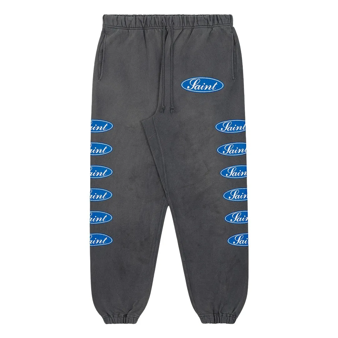 SAINT Mxxxxxx SWEAT PANTS/LOVE AMONG/BLK blue SAINT barrage sweatpants, washed black S-XL, top-notch printing and distressing process, very close to the original distressed feeling, Assute dyeing, whole piece sprayed with horse fade, wormhole destruction treatment, heavy fermentation washing to create NEW VINTAGE texture, factory four-needle and six-thread workmanship, no bone seams, correct main mark, wash mark